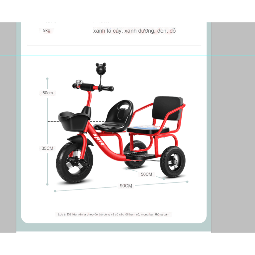 Xe đạp xích lô 3 bánh 2 chỗ ngồi to rộng có đệm lót cho bé
