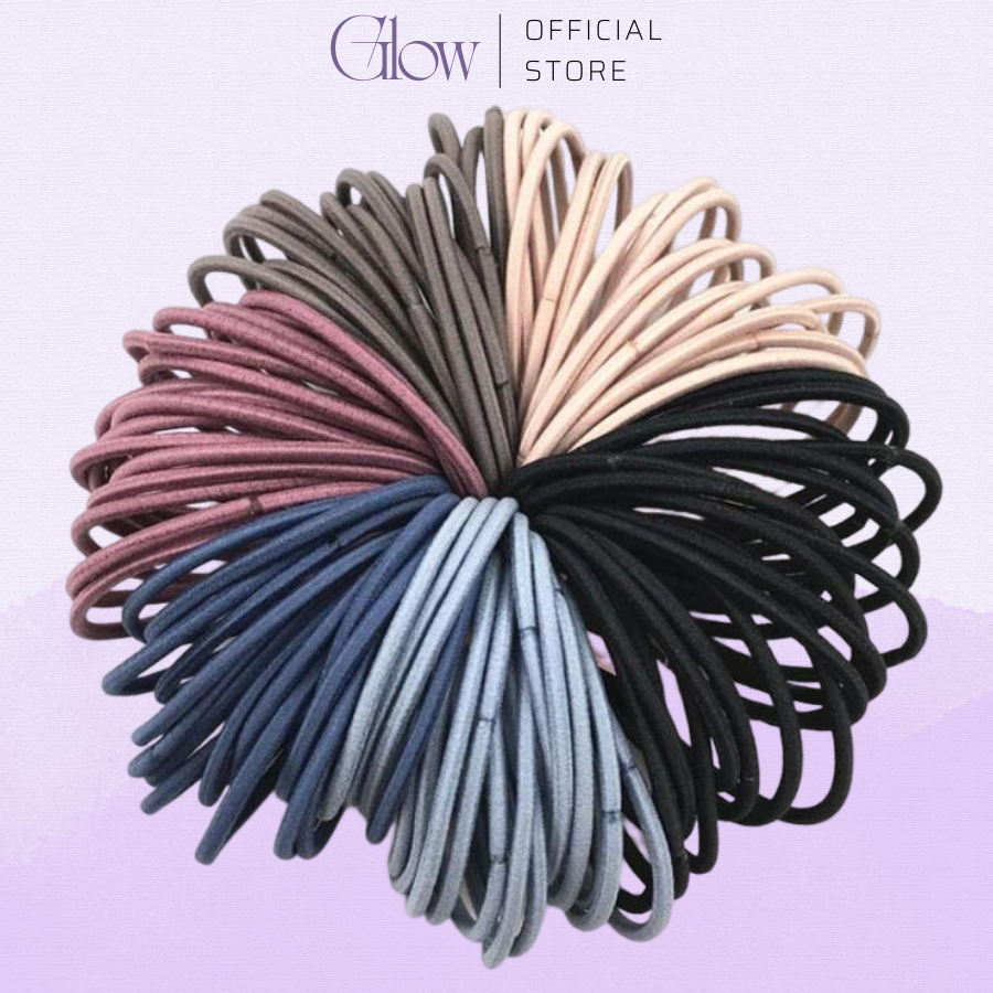 Set 100 Dây Thun Buộc Tóc Trơn GLOW WAXING Kèm Túi Zip Tiện Lợi 4636