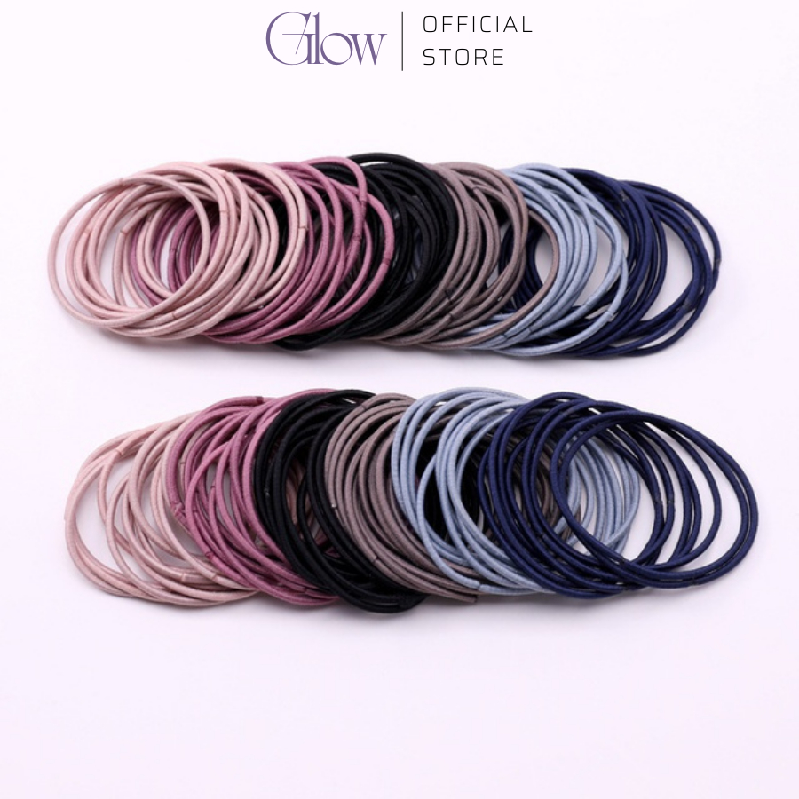 Set 100 Dây Thun Buộc Tóc Trơn GLOW WAXING Kèm Túi Zip Tiện Lợi 4636