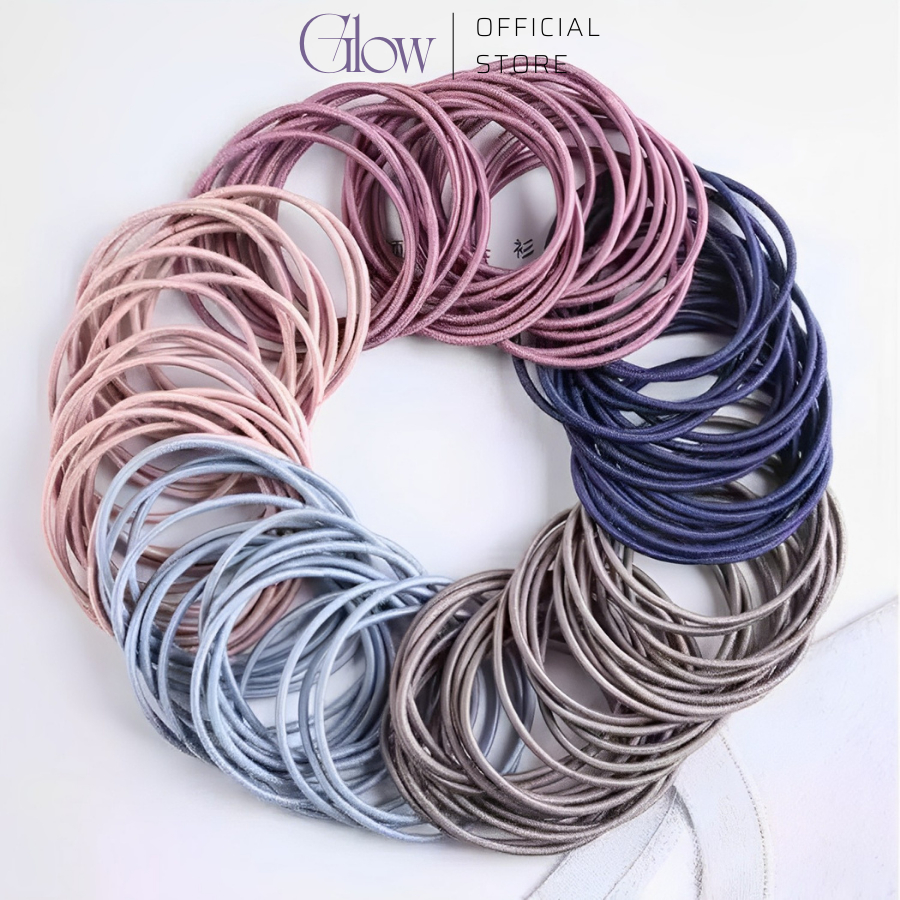 Set 100 Dây Thun Buộc Tóc Trơn GLOW WAXING Kèm Túi Zip Tiện Lợi 4636