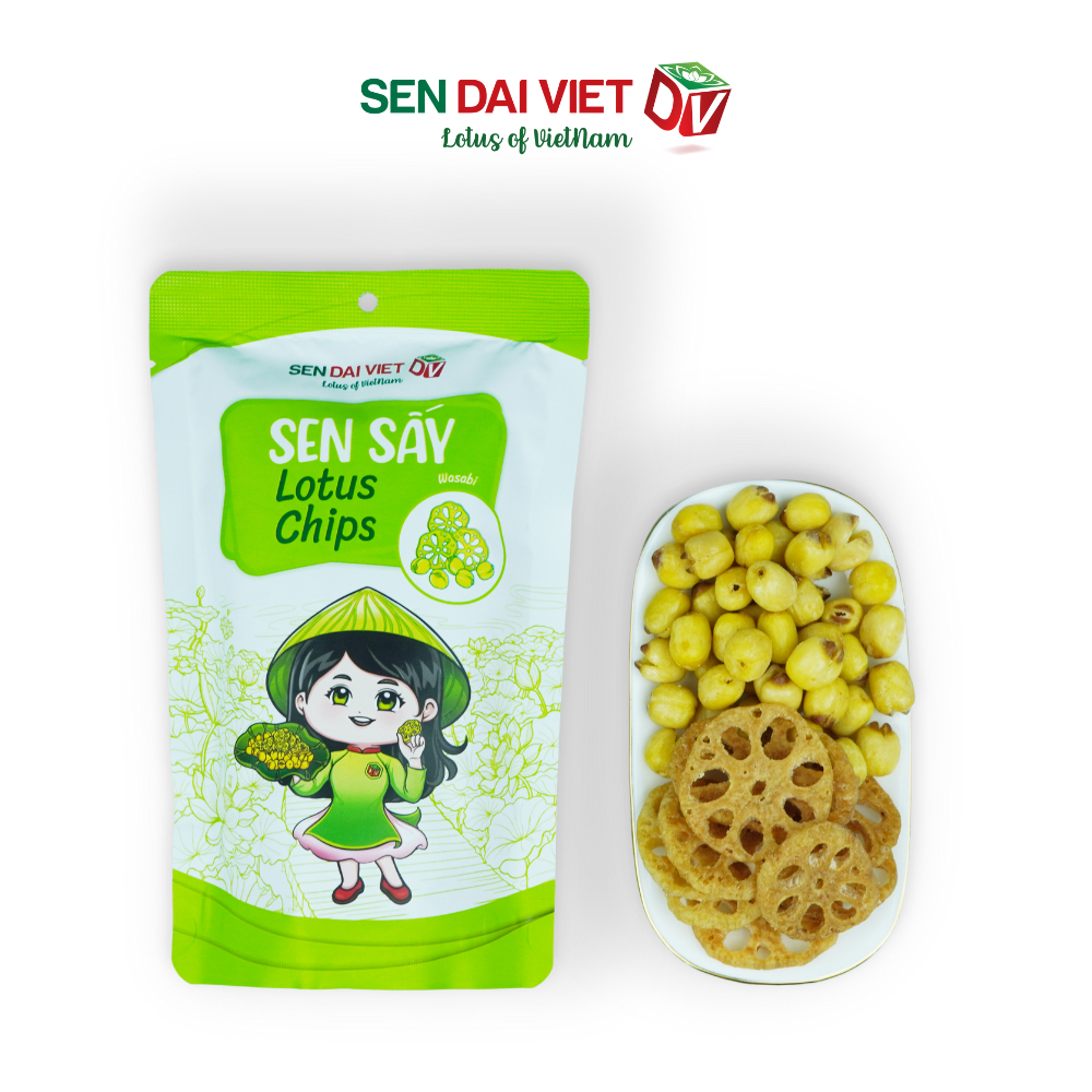 Sen Sấy Vị Wasabi- Sen Sấy Giòn Tan, Vị Cay Bùng Nổ, Kích Thích Vị Giác, ĐV- Sen Đại Việt- Gói 30g