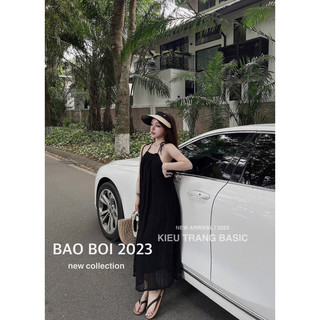 Đầm maxi hai dây ren lưới buộc dây vai Datasco