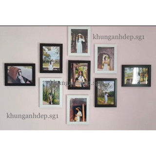 Bộ 9 khung ảnh 13x18, 15x21,10x15 mặt kính cao cấp treo tường hoặc để bàn sang trọng.