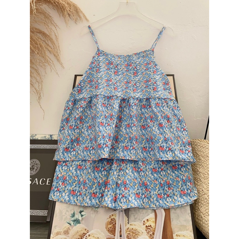 Bộ lụa 2 dây babydoll mặc nhà dễ thương