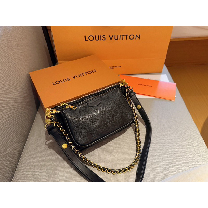 Túi đeo chéo LV Multi pochette chất da bò vân hoa fullbox