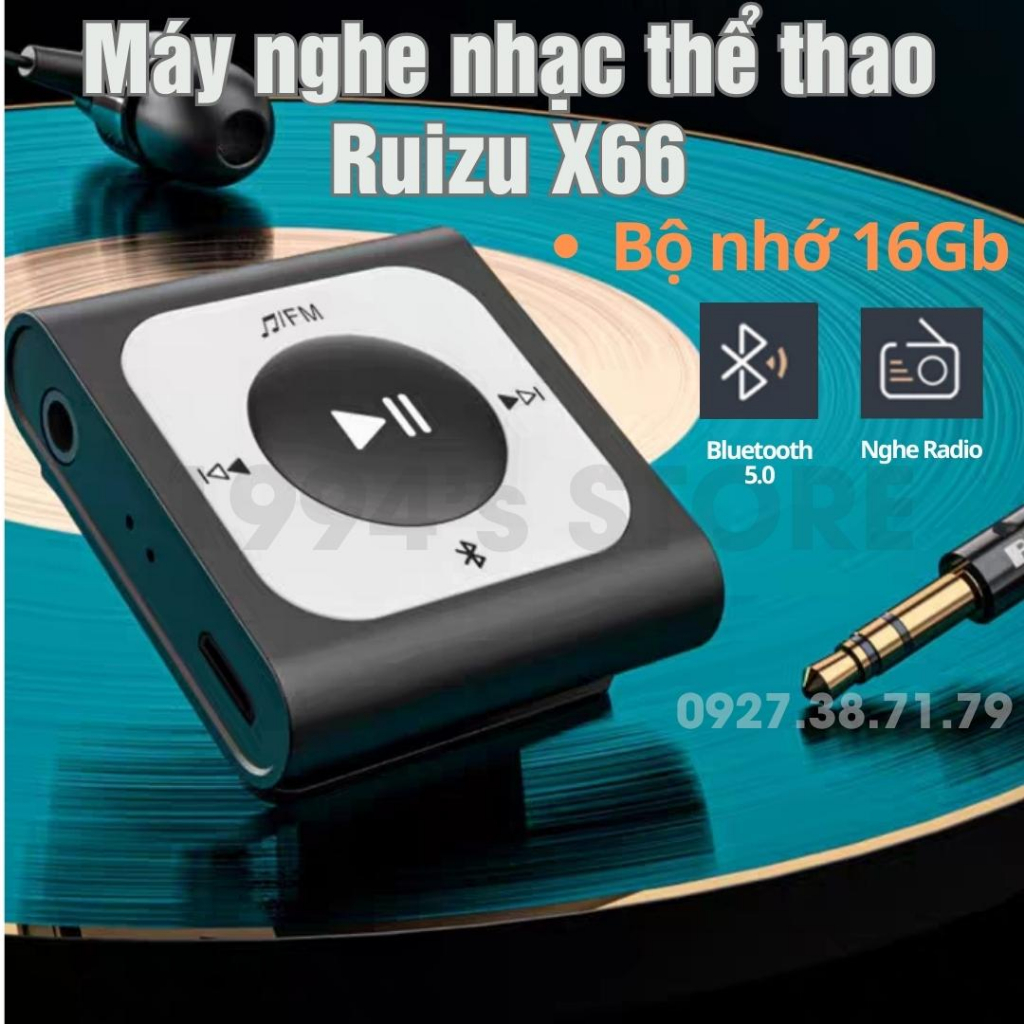 Ruizu X66 - Máy nghe nhạc thể thao mini Bluetooth 5.0 - Tặng kèm tai nghe - Có kẹp áo tiện lợi - Nhỏ gọn và nhẹ