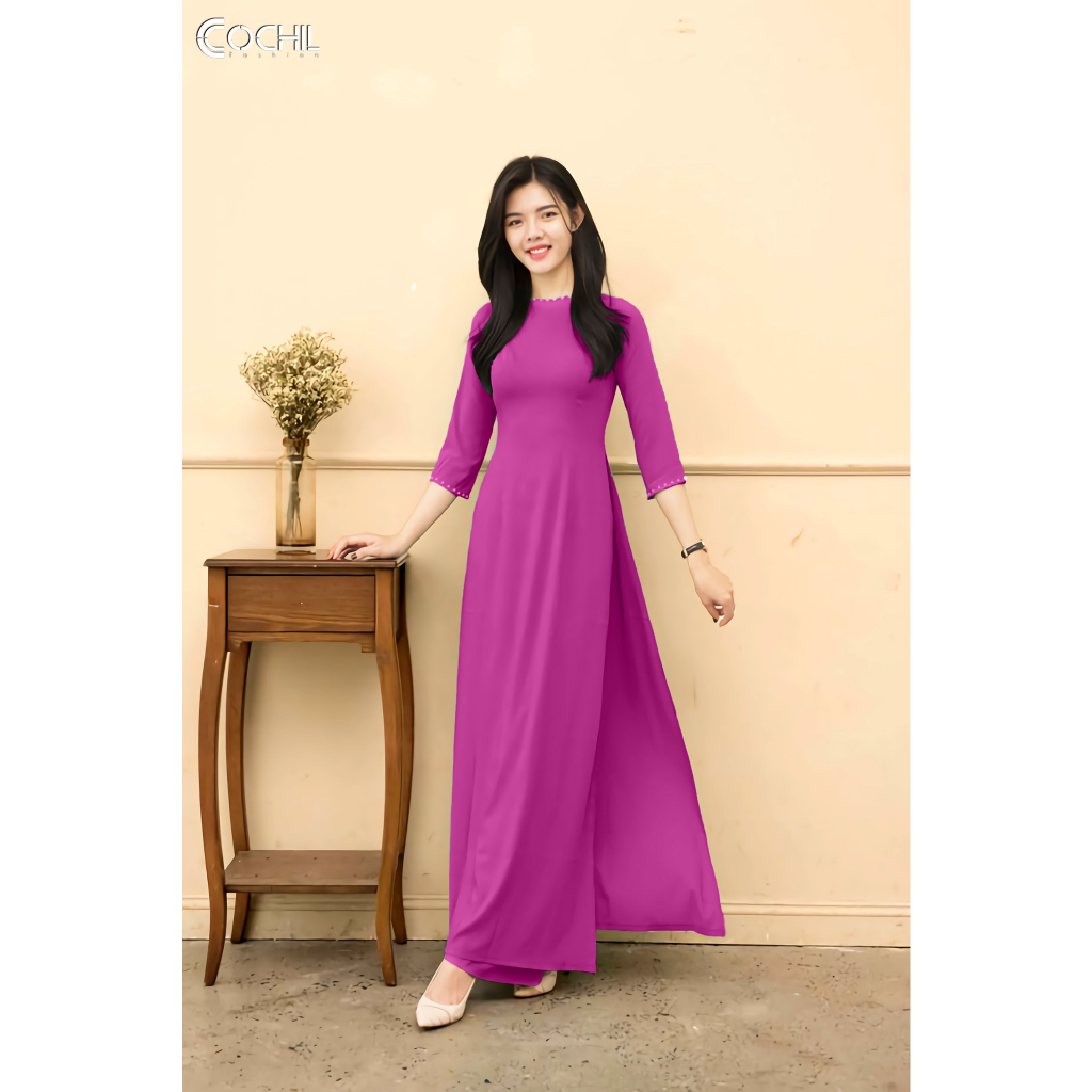 Áo Dài Trơn Cổ Tròn Tay Lỡ - Màu Tím Cẩm - Hồng Tím - Áo Dài COCHIL - AD001