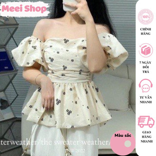  Áo hoa nhí trễ vai tay bồng Meei shop Áo kiểu nữ phong cách mùa hè trẻ trung A50 