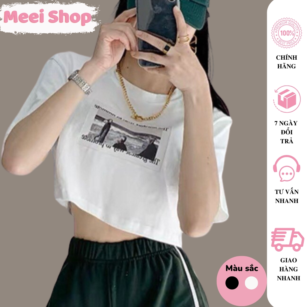 Áo croptop nữ form suông MeeiShop,Áo kiểu nữ in họa tiết đơn giản phong cách cá tính năng động -A54-