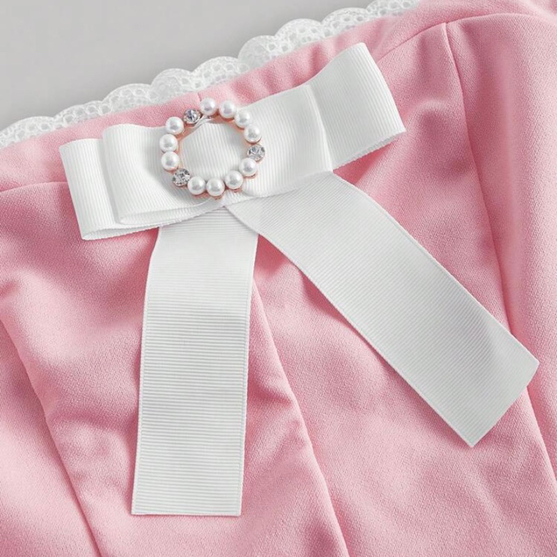 Áo ống trang trí nơ xinh đính đá trước ngực phong cách vintage nhẹ nhàng dễ thương cho nữ