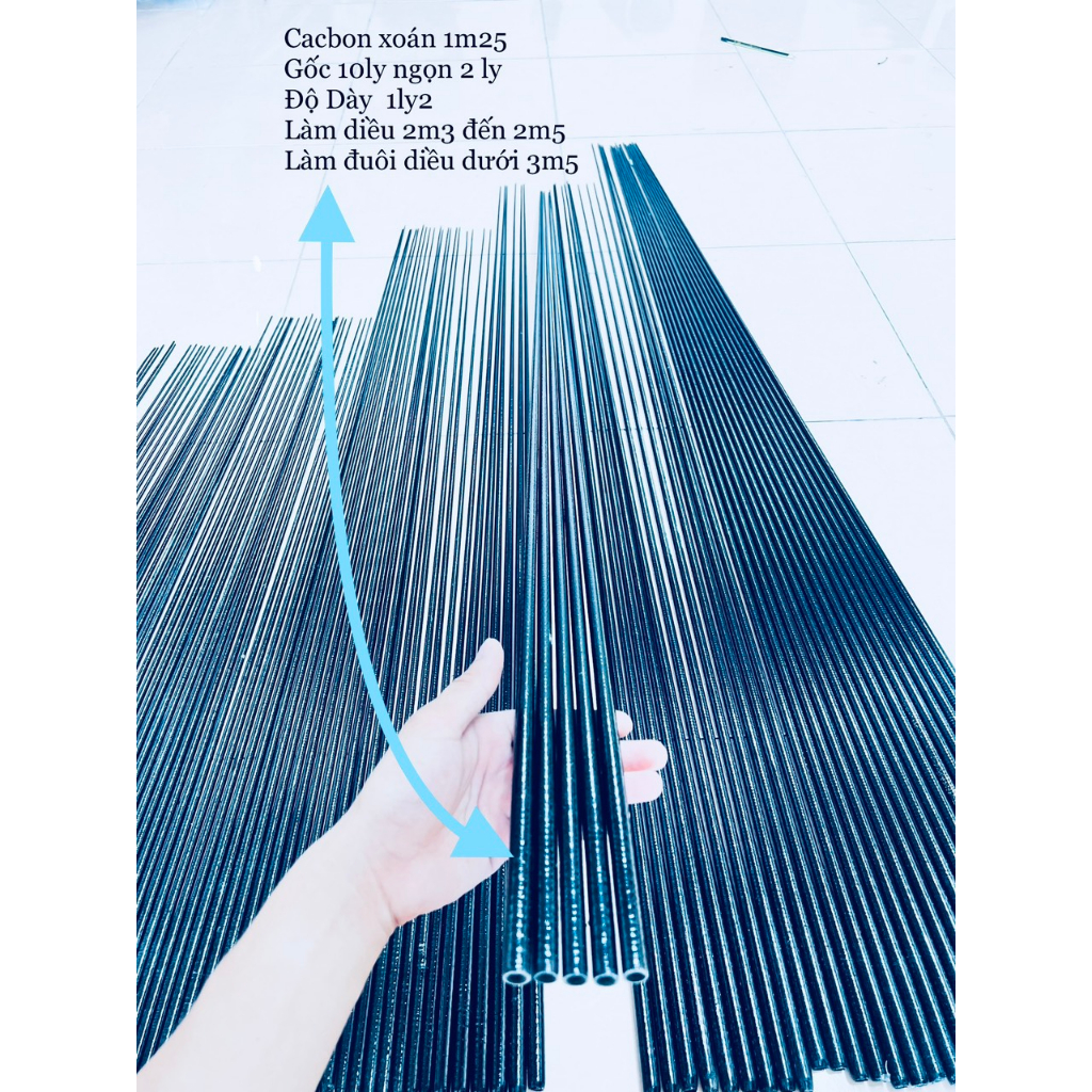 Nan Cacbon Làm Diều Lan Đen Xoán Đủ Kích Thước .Nan Làm Diều