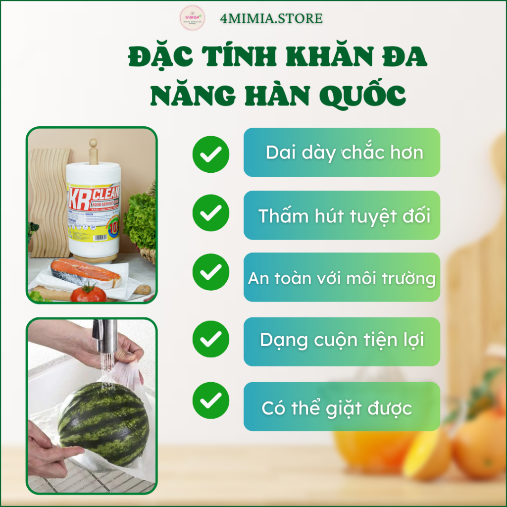 Khăn Giấy Lau Thấm Đa Năng, Khăn Giấy Lau Bếp KRCLEAN Cuộn Lớn- Khăn Lau Cá Nhà Hàng Sushi Siêu Thấm Chất Lượng