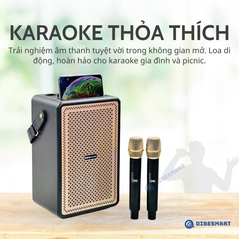 Loa bluetooth BoomBass M4203 kèm 2 micro không dây xách tay công xuất 40W, âm thanh trầm ấm, bass căng- Techhigh Mall