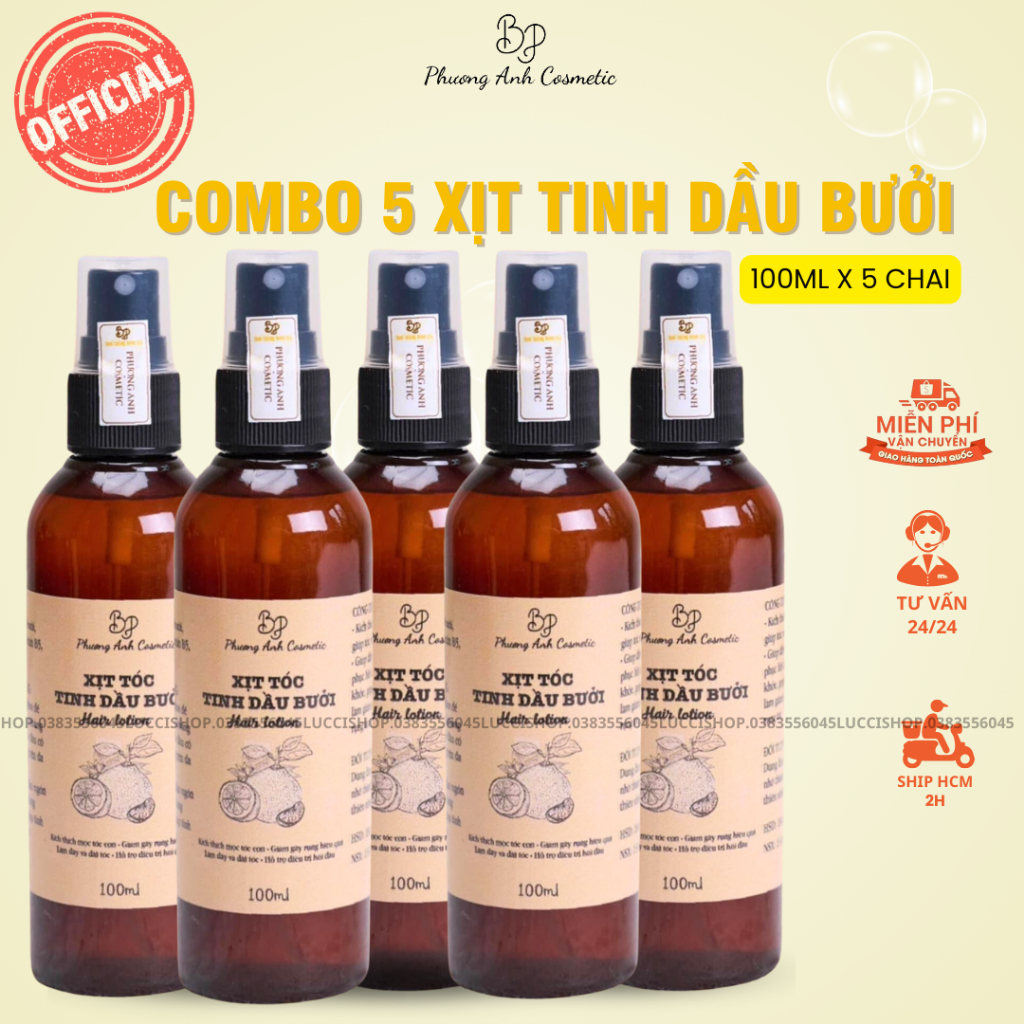Combo 5 Chai Xịt Tinh Dầu Bưởi PHƯƠNG ANH COSMETIC kích mọc tóc, giúp tóc dài nhanh