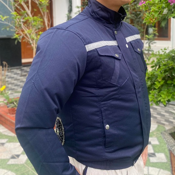 Áo điều hòa nhật bản màu xanh than , Áo chống nắng gắn quạt làm mát pin japan 32000 dùng liên tục 10 - 15h