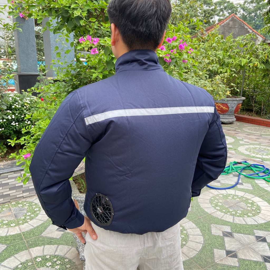 Áo điều hòa nhật bản màu xanh than , Áo chống nắng gắn quạt làm mát pin japan 32000 dùng liên tục 10 - 15h