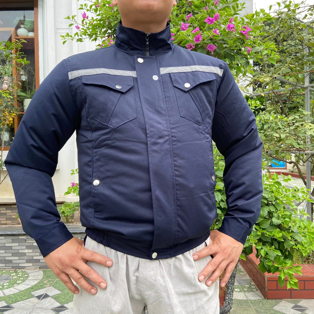 Áo điều hòa nhật bản màu xanh than , Áo chống nắng gắn quạt làm mát pin japan 32000 dùng liên tục 10 - 15h