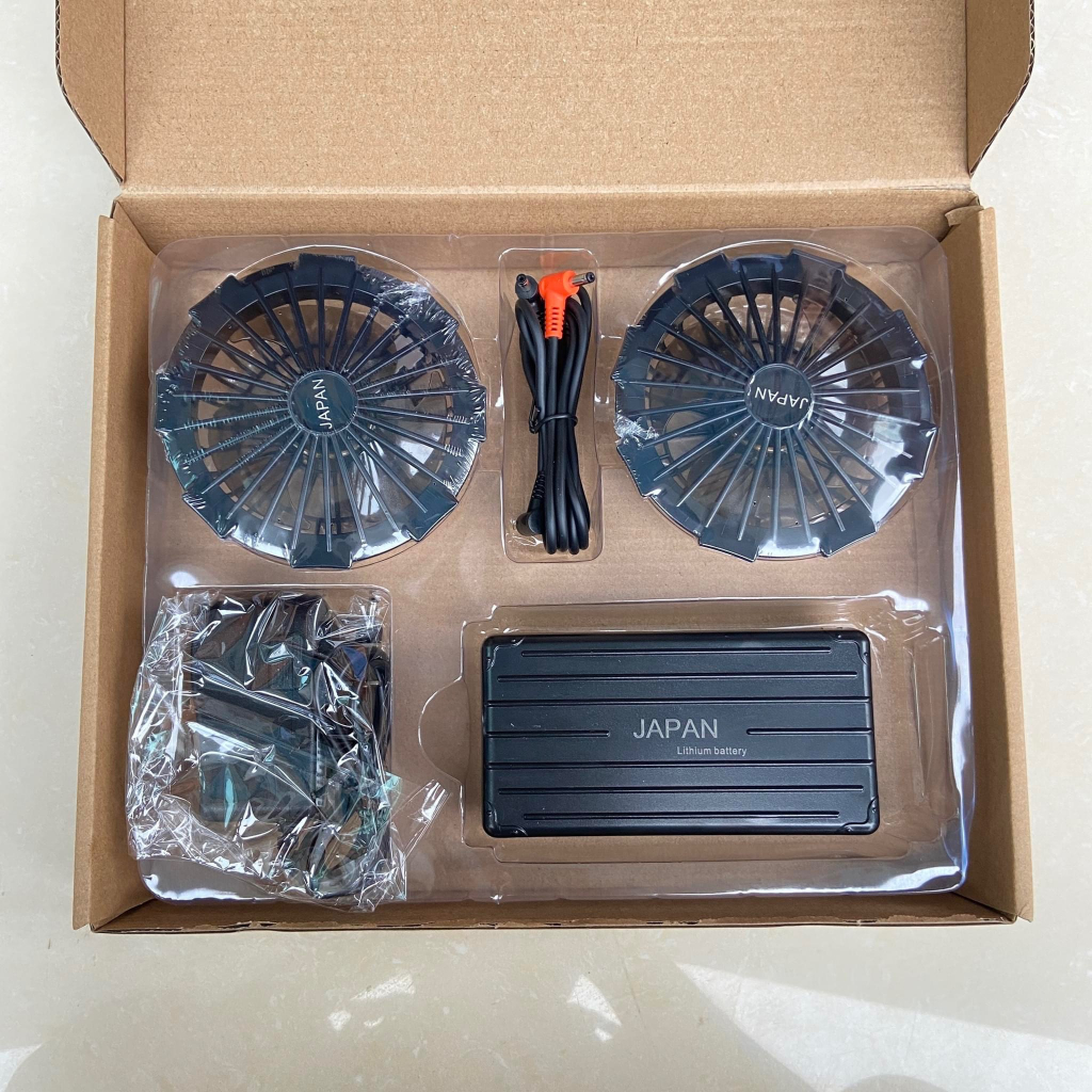 Áo điều hòa nhật bản màu xanh than , Áo chống nắng gắn quạt làm mát pin japan 32000 dùng liên tục 10 - 15h