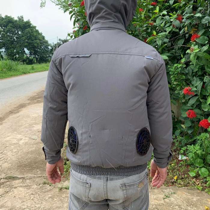 Áo điều hòa nhật bản màu xanh than , Áo chống nắng gắn quạt làm mát pin japan 32000 dùng liên tục 10 - 15h