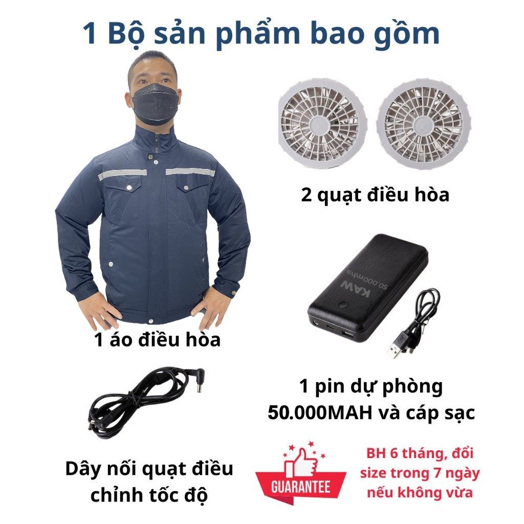 Áo điều hòa nhật bản màu xanh than , Áo chống nắng gắn quạt làm mát pin japan 32000 dùng liên tục 10 - 15h
