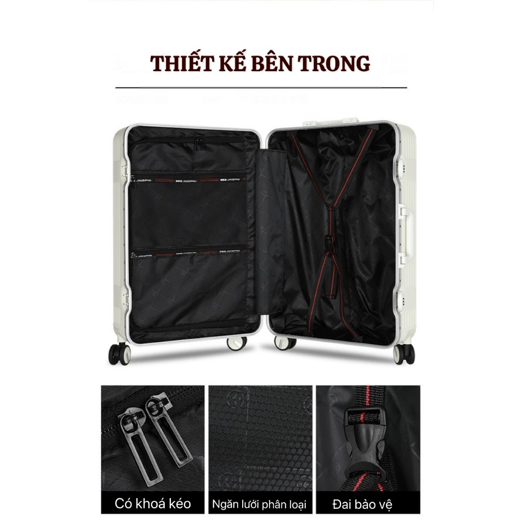 Vali khóa sập viền bo nhôm cao cấp đủ size 20-30 - Cáo Đeo Nơ