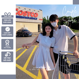 Đồ đôi nam nữ set couple áo nam đầm nữ - Có BIGSIZE nữ 70kg nam 100kg - Set áo váy đôi polo couple classic