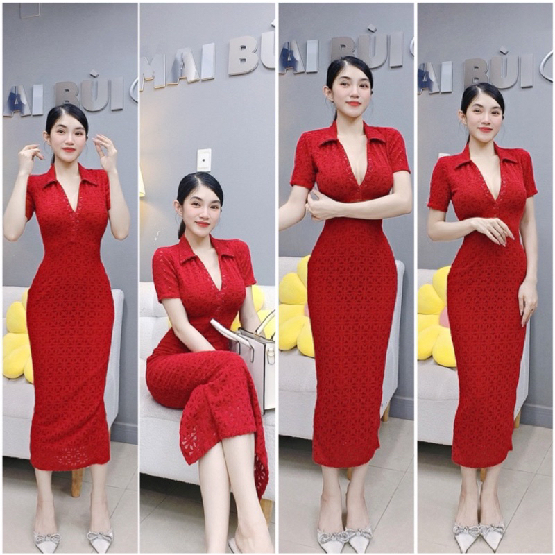 D106 - ĐẦM BODY SƠ MI CÀI NÚT LÔNG VŨ