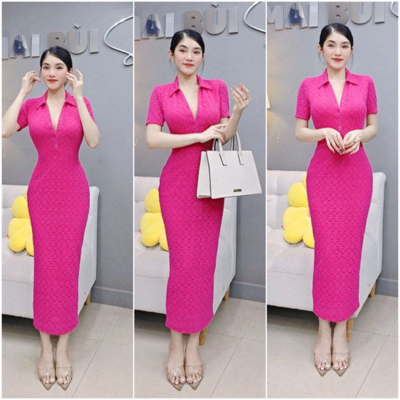 D106 - ĐẦM BODY SƠ MI CÀI NÚT LÔNG VŨ