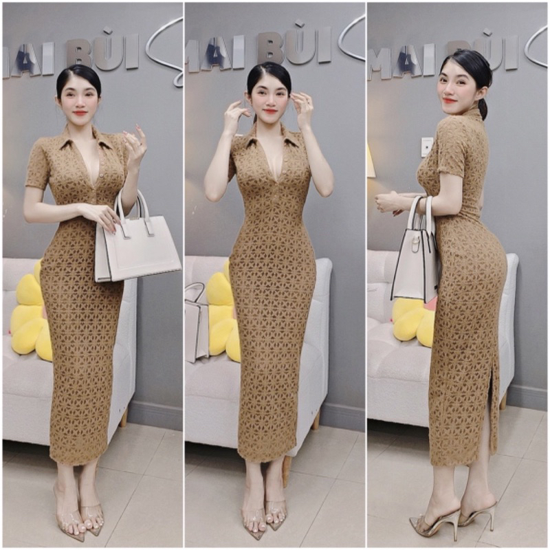 D106 - ĐẦM BODY SƠ MI CÀI NÚT LÔNG VŨ