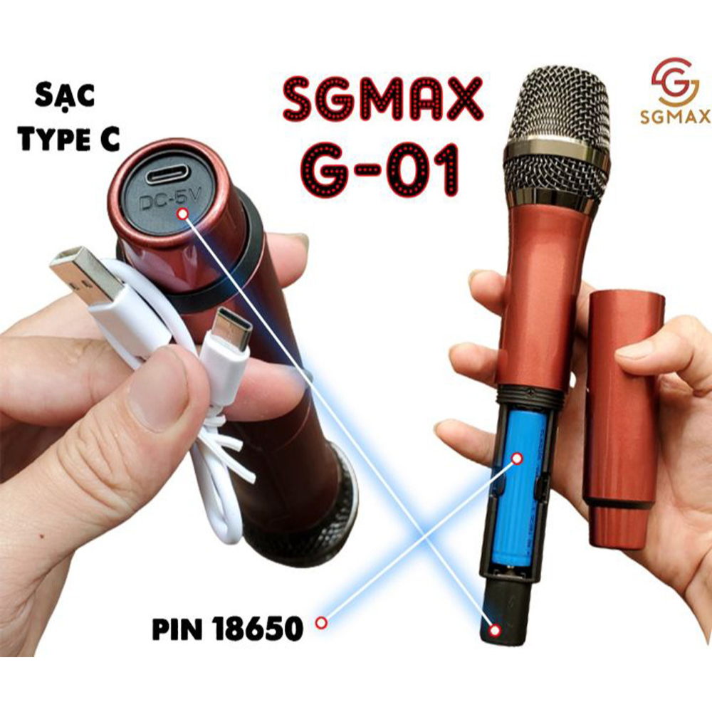 Micro Không Dây SGMAX G02 Chuyên Dùng Cho Loa Kéo, Amply, Mixer, Tích Hợp Pin Sạc, Thiết Kế Tiện Lợi