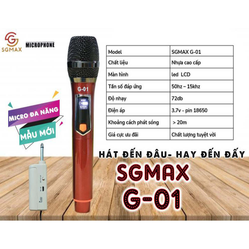 Micro Không Dây SGMAX G02 Chuyên Dùng Cho Loa Kéo, Amply, Mixer, Tích Hợp Pin Sạc, Thiết Kế Tiện Lợi