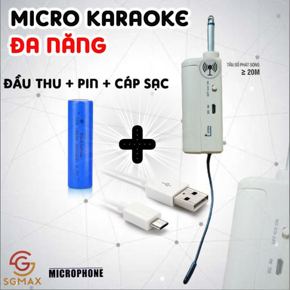 Micro Không Dây SGMAX G02 Chuyên Dùng Cho Loa Kéo, Amply, Mixer, Tích Hợp Pin Sạc, Thiết Kế Tiện Lợi