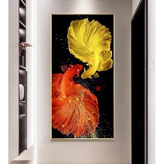 Tranh thêu chữ thập cá chép hoa mẫu đơn cực đẹp 1m3 và 1m8 thêu kín