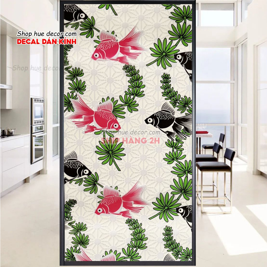 Decal dán kính, giấy dán kính họa tiết cá dán cửa sổ phòng khách đẹp chống nắng, chống nhìn trộm đẹp giá rẻ Huệ Decor