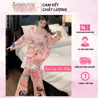 Đồ bộ bigsize 60-80kg bộ ngủ tay dài quần dài chất lụa xước - ruby store