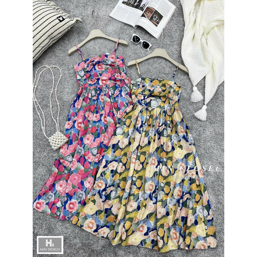 Váy Nữ Xinh_Đầm Midi 2 Dây Họa Tiết Hoa Xếp Li Ngực Siêu Xinh Phong Cách Tiểu Thư Thời Trang Nữ Mùa Hè