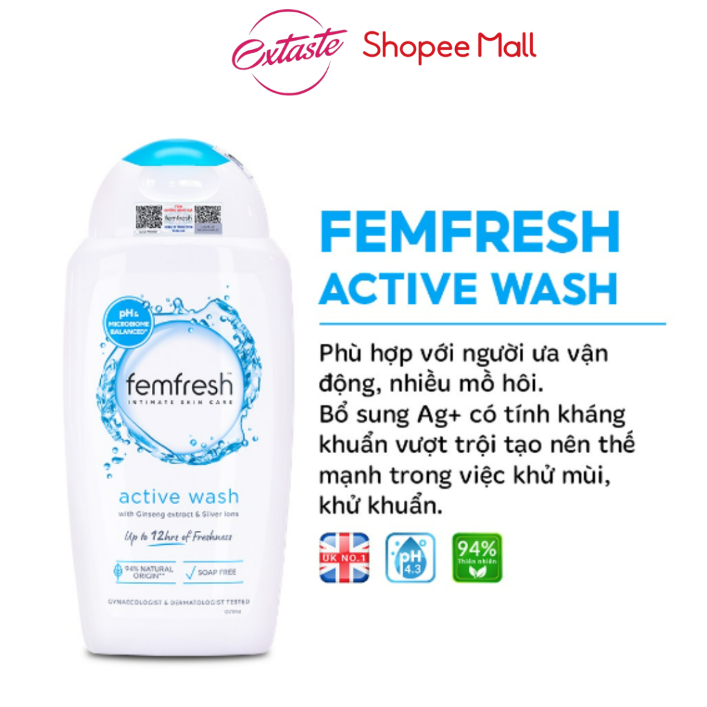 Dung dịch vệ sinh phụ nữ cao cấp năng động Femfresh Active Fresh Wash 250ml