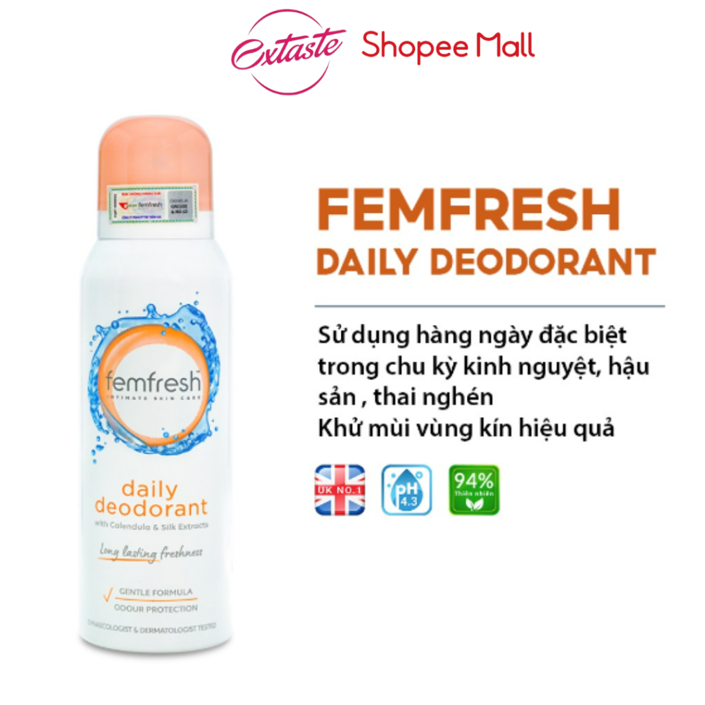 Xịt khử mùi thơm mát vùng kín femfresh 125ml freshness deodorant spray lưu hương suốt 24h Healthy care