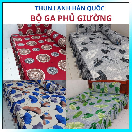 Bộ ga phủ có bèo thun lạnh hàn quốc in 3d 1M6 x 2M VÀ 1M8 x2M bèo phủ 1 bên - hàng đặt