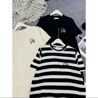 Đầm bầu xinh chất cotton chân bèo ba phân loại đen kẻ và kem giá rẻ V62