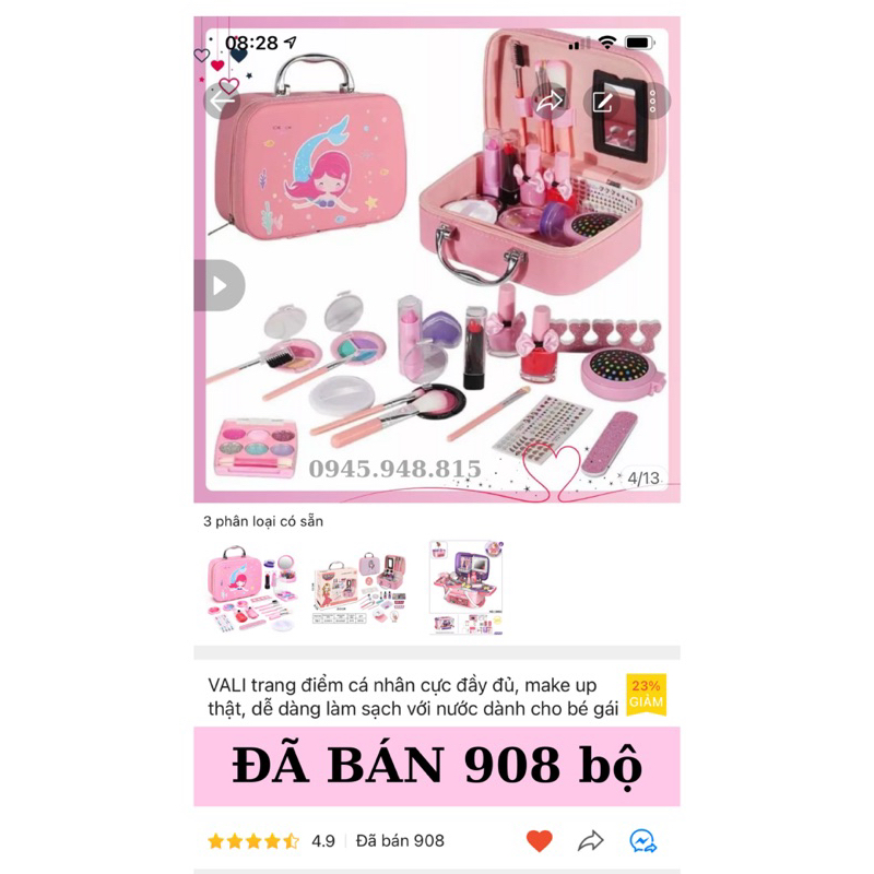 VALI trang điểm cá nhân cực đầy đủ, make up thật, dễ dàng làm sạch với nước dành cho bé gái