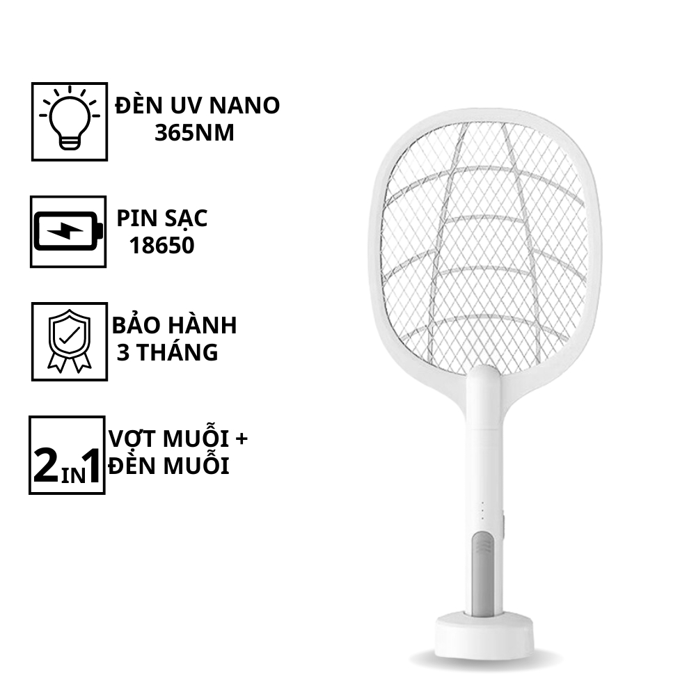 Vợt Muỗi Thông Minh 2 Chế Độ, Thiết Kế Mới, Tính Năng Cập Nhật, Pin sạc cao cấp 1200 mah - Bảo hành 12 tháng