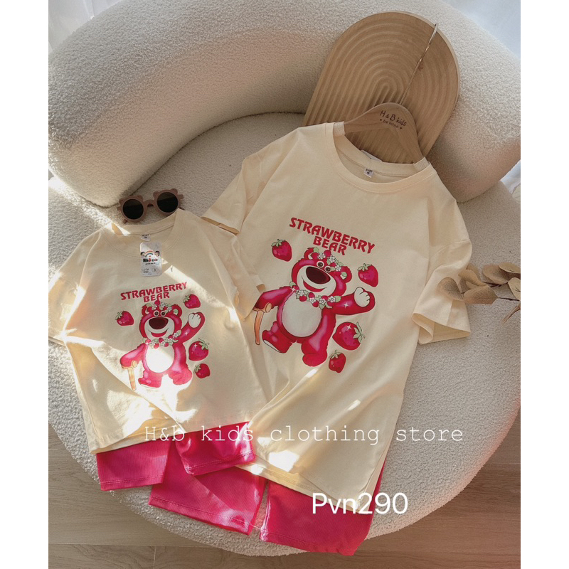 Set Mẹ và Bé áo gấu dâu quần leging siêu xinh cho Mẹ và Con