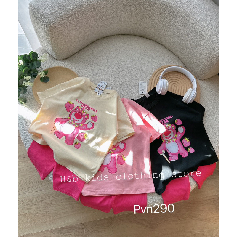 Set Mẹ và Bé áo gấu dâu quần leging siêu xinh cho Mẹ và Con