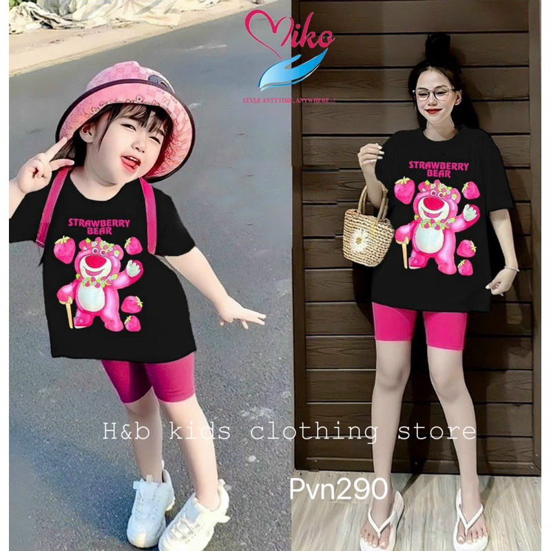 Set Mẹ và Bé áo gấu dâu quần leging siêu xinh cho Mẹ và Con