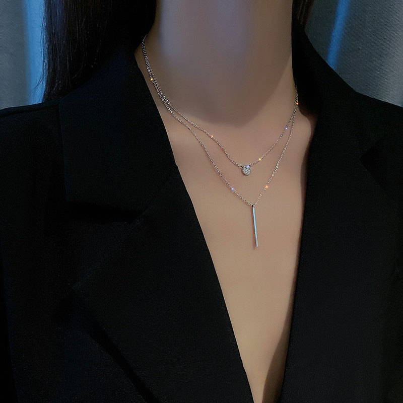 🍒🍒CHERRYKOKO Vòng cổ nữ hai lớp bằng kim loại phối mặt hình vuông màu bạc/vàng kim thời trang