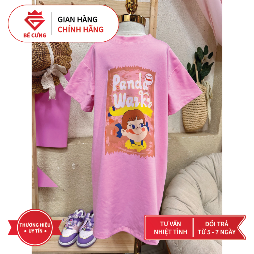 Váy Suông Cotton Hồng In Hình Dễ Thương Dành Cho Bé Gái