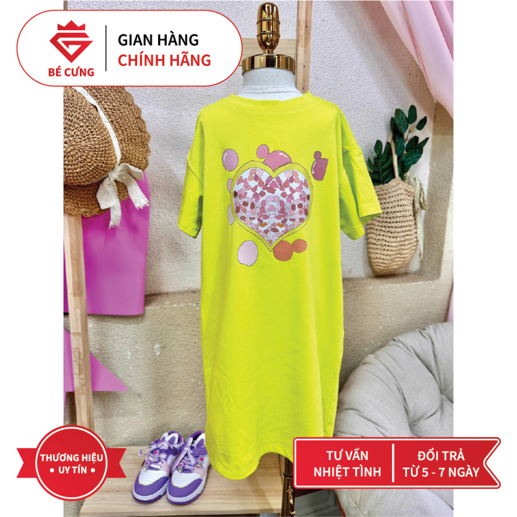 Váy Suông Cotton In Hình Trái Tim Dành Cho Bé Gái