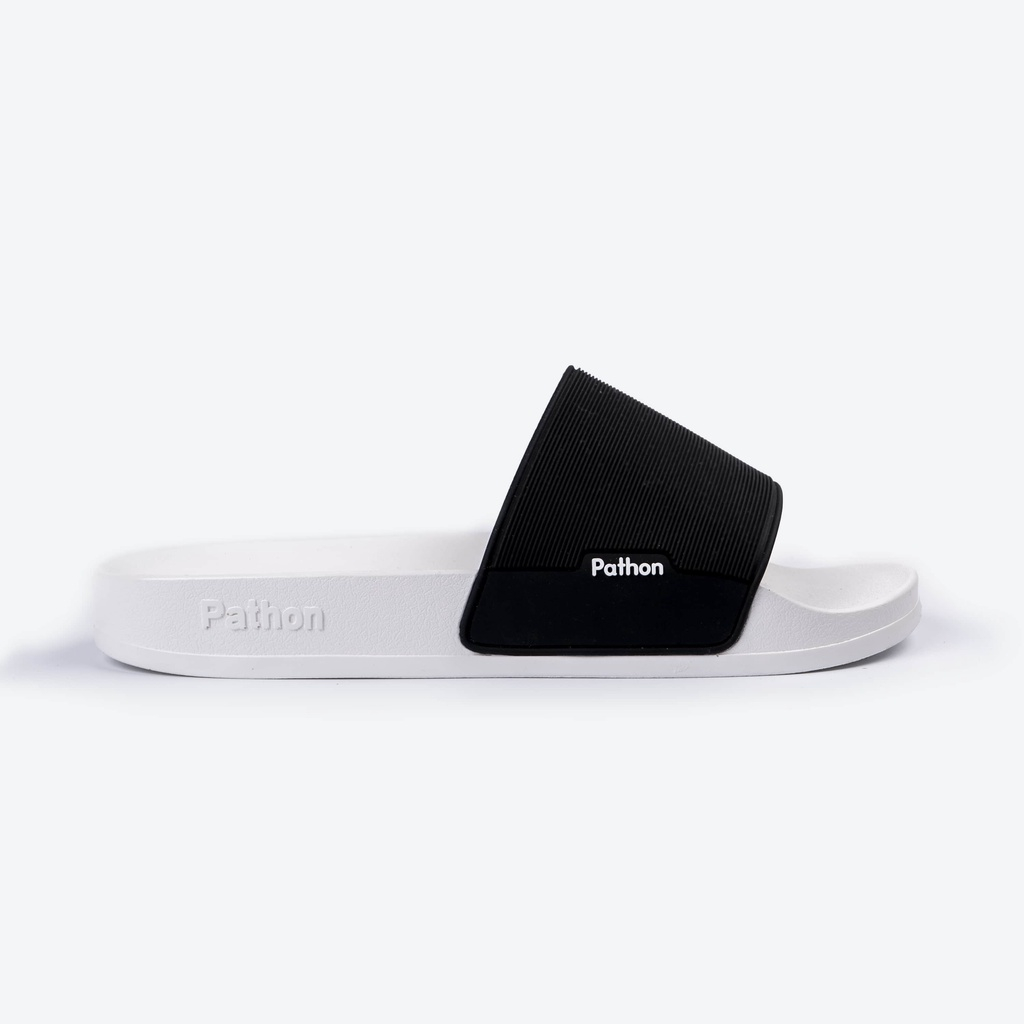 Dép nam PATHON SD31, quai ngang PVC đen, đế nhám PU trắng êm chân chống trượt