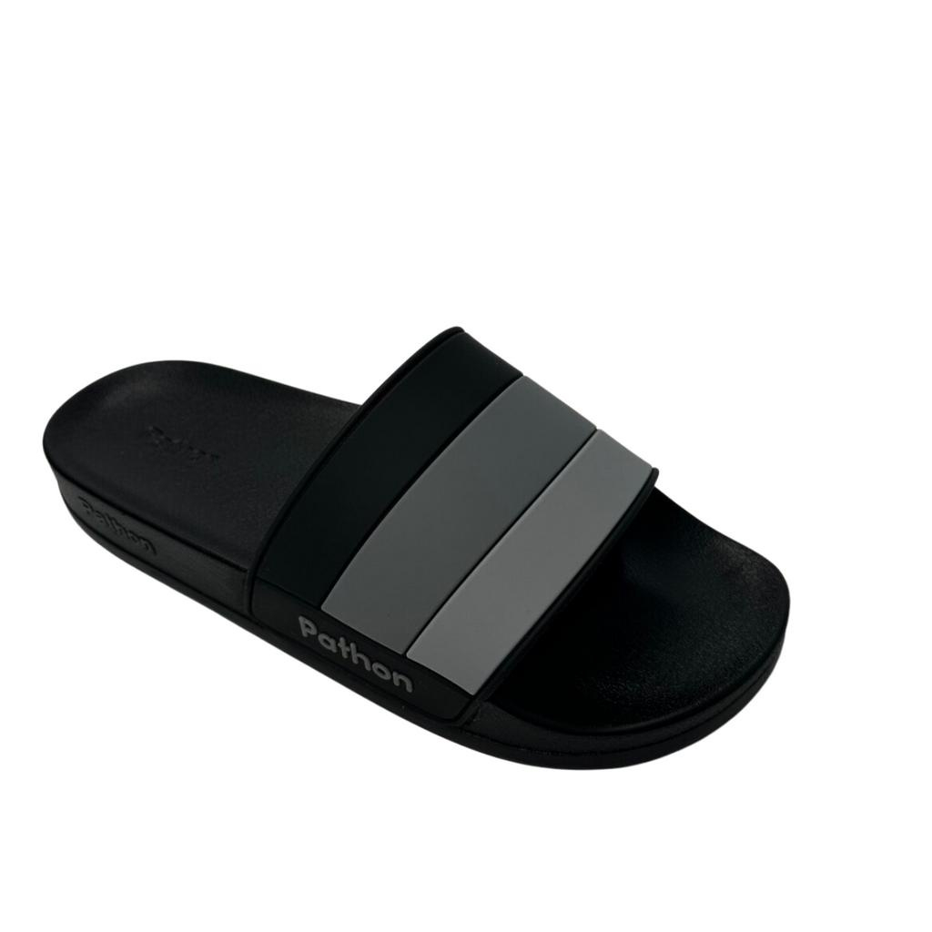 Dép nam PATHON SD120, quai ngang PVC sọc xám đen lớn, đế nhám PU êm chân chống trượt